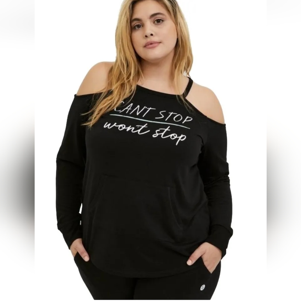 Torrid Sweatshirt Woman Plus 4X Cold Shoulder Can't Stop Won't Stop Athletic